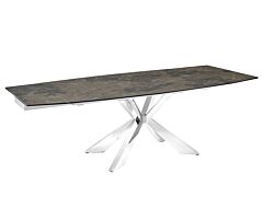 Casabianca Icon Motorized Dining Table in Brown Marbled Porcelain Top on Glass with Polished Stainless Steel Base