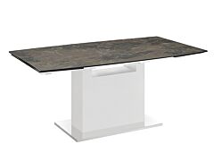 Casabianca Olivia Motorized Dining Table in Brown Marbled Porcelain Top on Glass with High Gloss White Lacquer Base